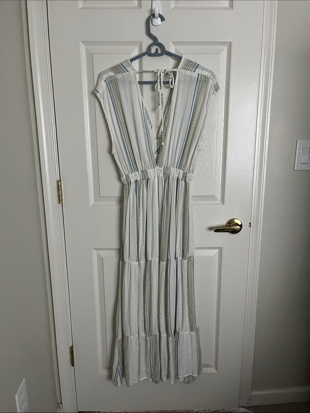 Elan Cream Maxi Dress with Blue and Tan Stripes Size Small - Picture 6 of 6